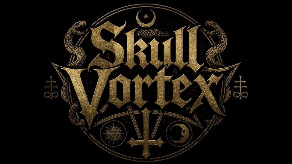 Doom metal logo with occult symbols